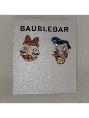 DISNEY X BAUBLEBAR DONALD & DAISY DUCK HEART EYES CRYSTAL STUD EARRINGS NEW